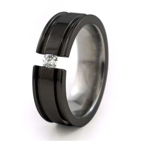 Abyss Tension Mens Black Titanium Diamond Ring Titanium Rings