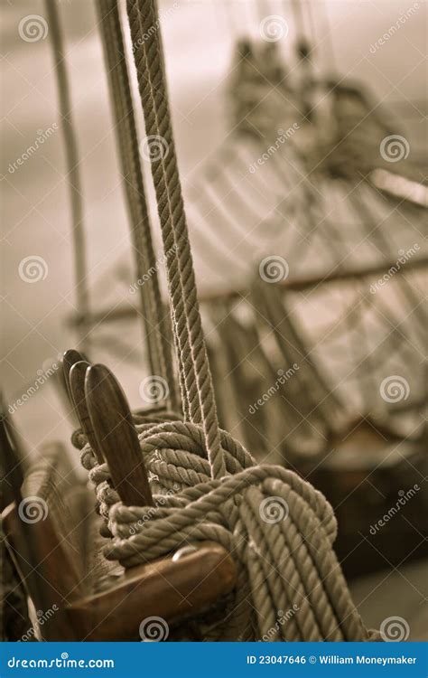 Ropes Rigging Masts And Stays On Traditional Sailing Ship Royalty Free