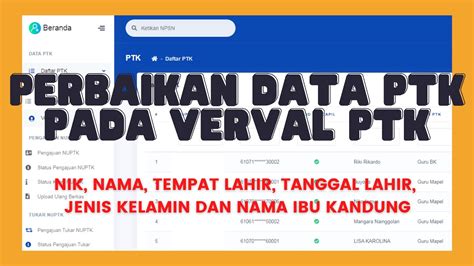 Cara Melakukan Perbaikan Data PTK Pada Verval PTK YouTube