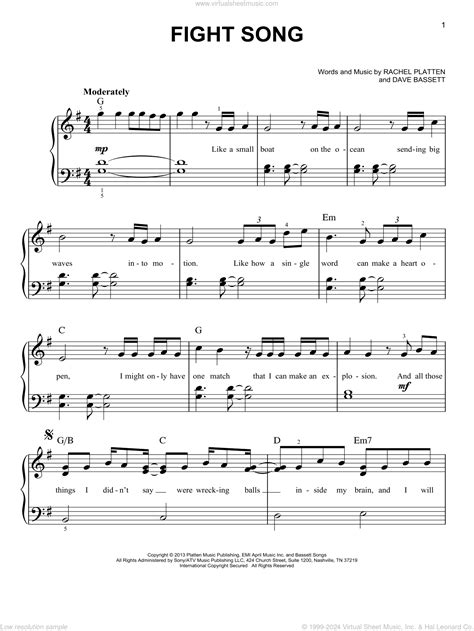 Fight Song Sheet Music For Piano Solo Pdf Interactive