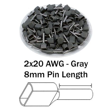 Td07508 2x20 Awg 8mm Pin Twin Wire Ferrules Gray Ferrules Direct