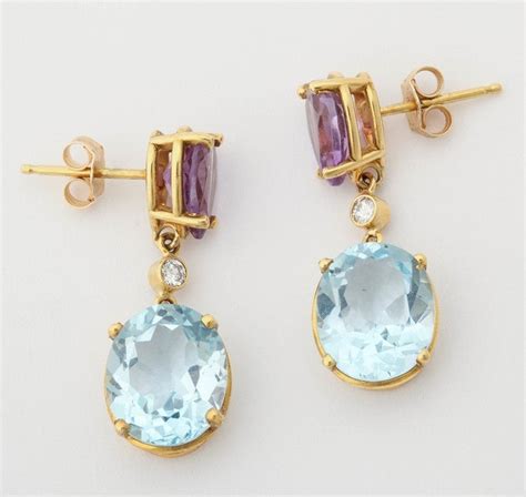 Charming Amethyst Blue Topaz Gold Drop Earrings For Sale At 1stDibs