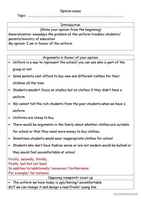 Opinion Essay Template English Esl Worksheets Pdf And Doc