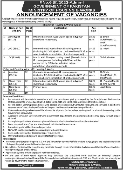 Vacant Positions At Ministry Of Housing And Works Job