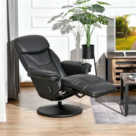 HOMCOM Manual Recliner Swivel Lounge Chair With PU Upholstery Footrest