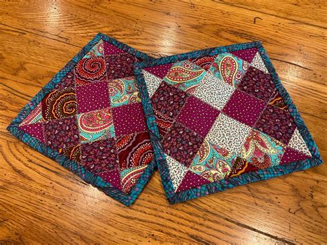 Set Of Homemade Quilted Pot Holders These Adorable Hot Pads Are Made With A Fun Variety Of