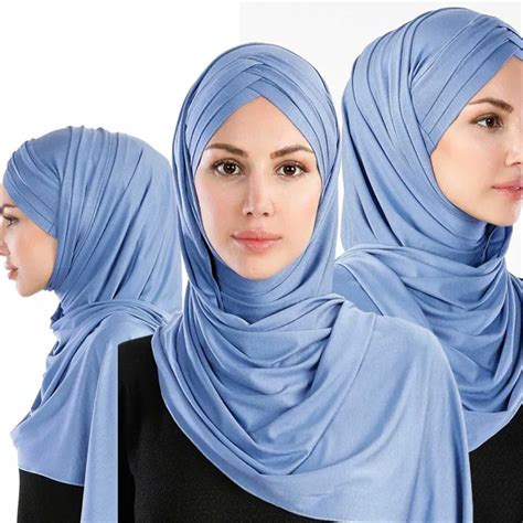 2020 Women Cotton Jersey Scarf Plain Hijab Instant Shawls And Wraps