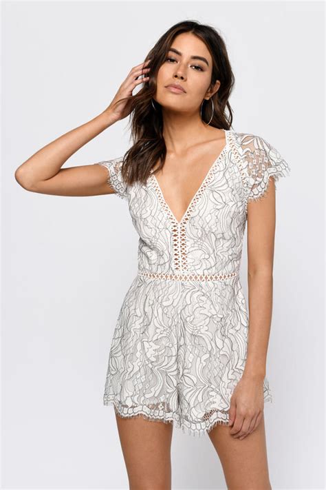 White Lace Romper White Cami Romper Fitted Romper