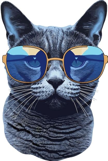 Genial Gato Azul Ruso Con Pegatina De Gafas De Sol Vector Premium