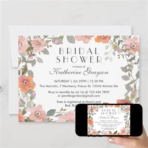 Pink Watercolor Flower Bridal Shower Invitation Zazzle