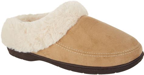 Dearfoams Womens Allie Faux Fur Trimmed Scuff Slippers