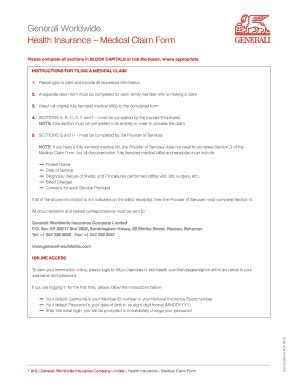 Fillable Online Generali Worldwide Health Insurance Medical Claim Form