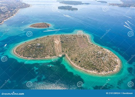 Aerial Drone Shot Of Heart Shaped Island Galesnjak In Dalamatia Croatia