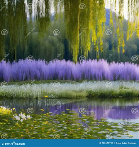 A Tranquil Pond Surrounded By Weeping Willows And Lily Pads1