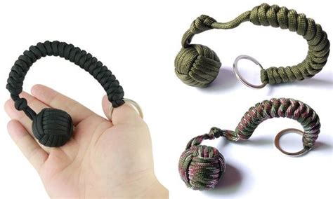 2PCS Paracord Monkeys Fist Keychain Lanyard Tactical Bushcraft Survival