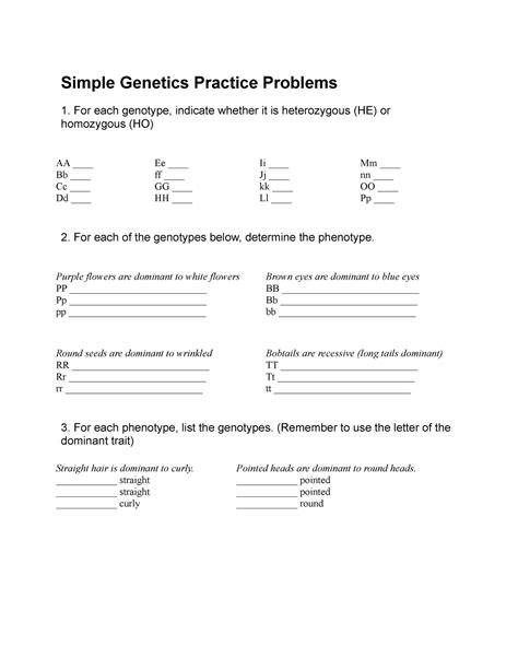 Simple Genetics Practice Problems For Each Genotype Indicate Whether