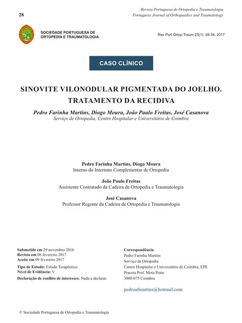 PDF Sinovite Vilonodular Pigmentada Do Joelho Tratamento Da Recidiva