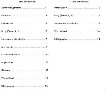 Mla Format Table Of Contents Template | Elcho Table