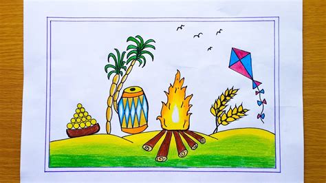 Lohri Festival Drawing Lohri Drawing Easy Steps Happy Lohri Drawing