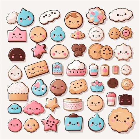 Premium Photo A Set Of Kawaii Cookie Designs Ai Generated