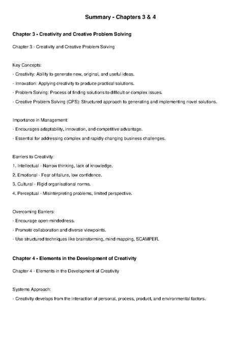 Ch3 Ch4 Summary: Creativity & Problem Solving Concepts - Studocu