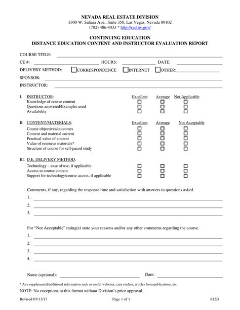 Continuing Education Evaluation Form Template