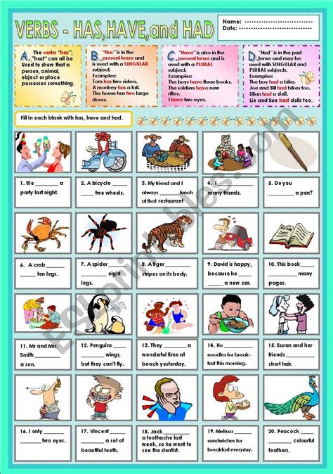 Verbs Has Have And Had Esl Worksheet By Ayrin