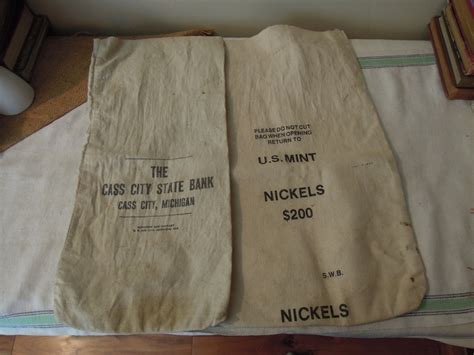 Vintage Cloth Bank Bags Two Cloth Coin Bags Us Mint Nickle Bag And