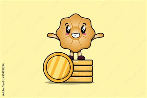 Cute Cartoon Envelope Character Standing In Stacked Gold Coin Vector Illustration In Flat