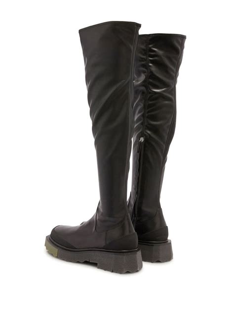 Off White Knee Length Leather Boots Black Farfetch Uk
