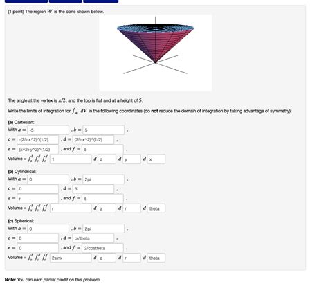 Solved Point The Region W Is The Cone Shown Below The Chegg