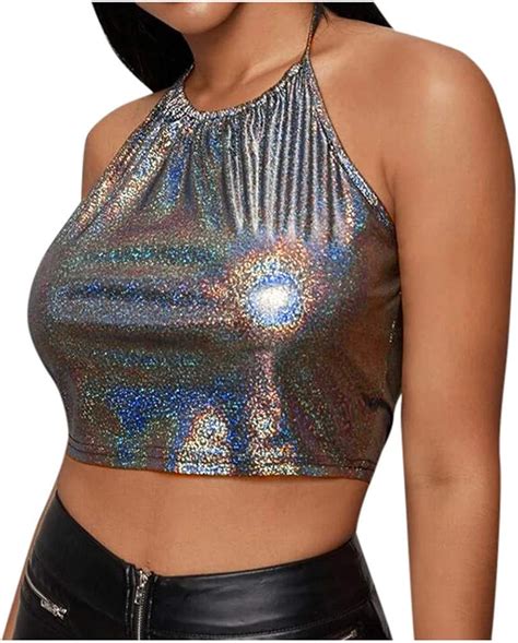 Crop Tops Damen Sommer Mädchen Sexy Glitzer Spaghettiträger Leibchen