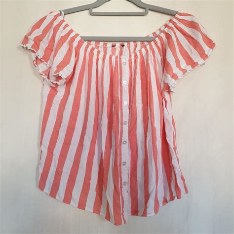 Primark Womens Red And White Crop Top Depop