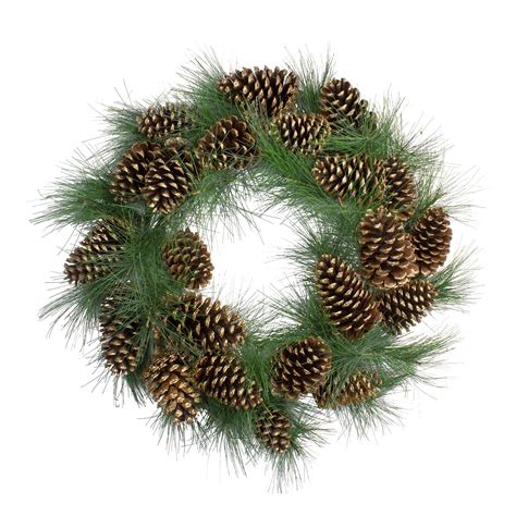 Long Needle Pine And Pine Cone Artificial Christmas Wreath 24 Inch