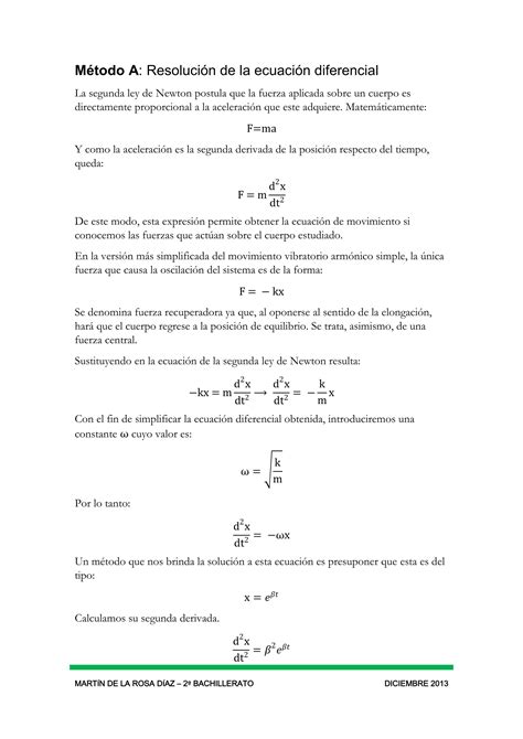 Deducci N Ecuaci N Movimiento Arm Nico Simple Mas Pdf