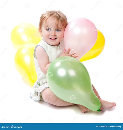 Fille Heureuse De Ans Avec Des Ballons Photo Stock Image Du Studio