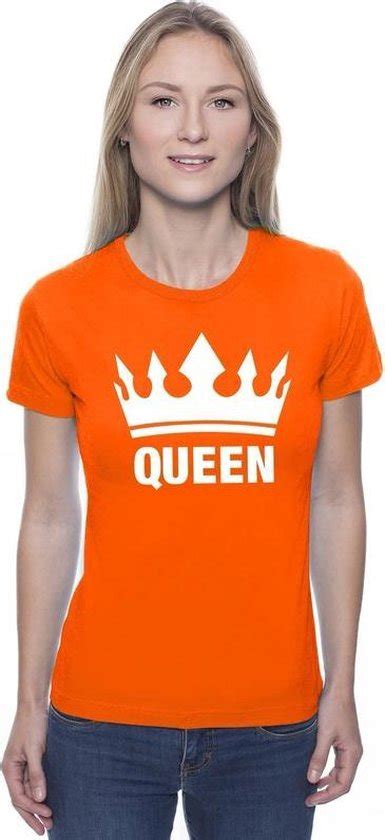 Oranje Koningsdag Queen Shirt Met Kroon Dames Oranje Koningsdag