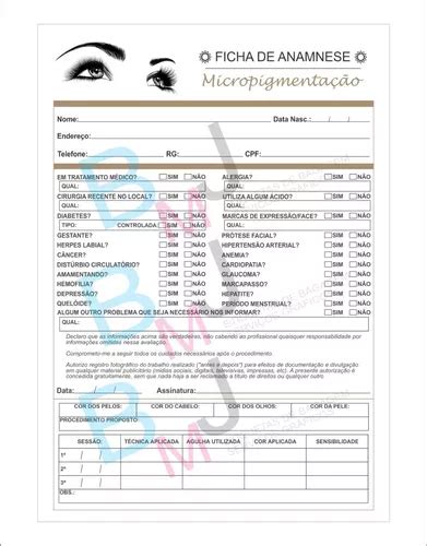 Ficha De Anamnese Micropigmenta O Bloco Folhas Venda Em