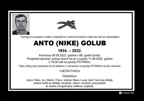 Anto Nike Golub Osmrtnice KSB