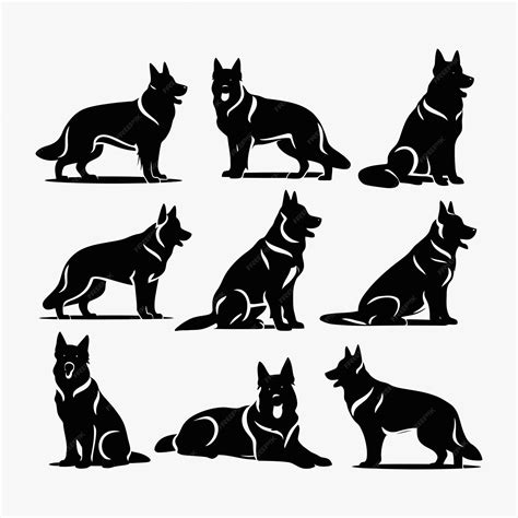 Premium Vector | German shepherd dog silhouette set animals vector template