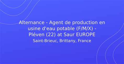 Alternance Agent De Production En Usine D Eau Potable F M X