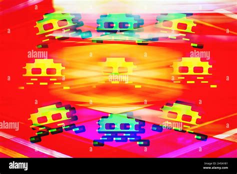 8-Bit Alien invaders on a abstract background Stock Photo - Alamy