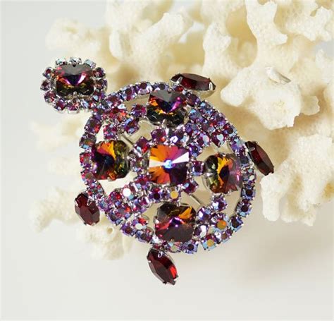 Rivoli Rhinestone Turtle Vintage Juliana Style Red Purple Etsy