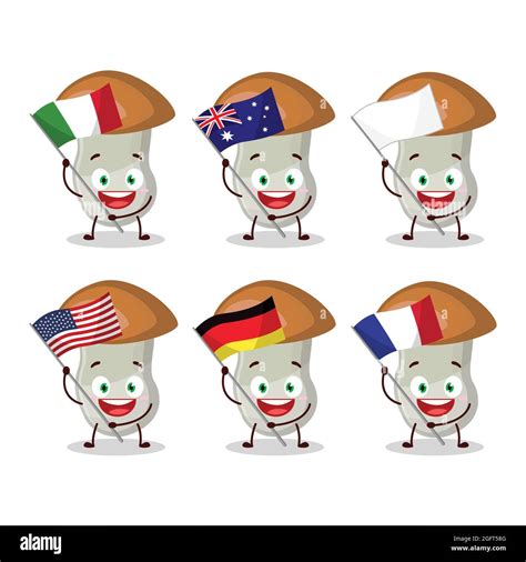 Aspen Cartoon Character Bring The Flags Of Various Countries Vector