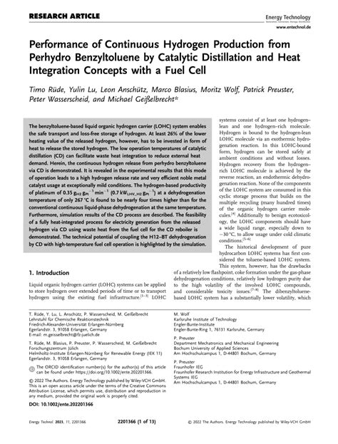 Pdf Performance Of Continuous Hydrogen Production From Perhydro