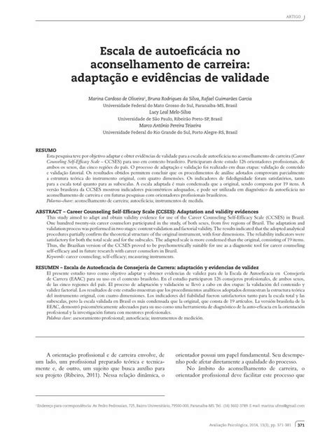 Pdf Escala De Autoefic Cia No Aconselhamento De Pepsic Bvsalud Org