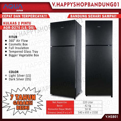 Jual Kulkas 2 Pintu Aqua Type D270 2 Pintu Asi Room Hemat Listrik Tampa