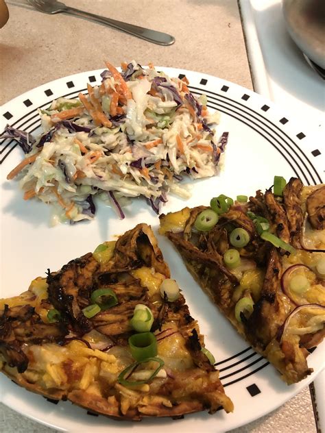 Daiya Pizza With Added Leftover Rotisserie Chicken Bbq Sauce And Some