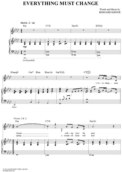 Everything Must Change Sheet Music For Pianovocalchords Sheet