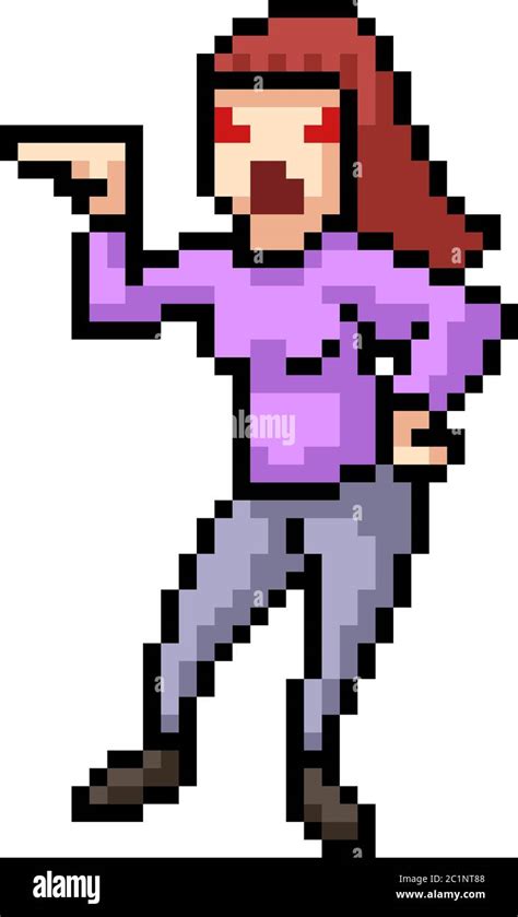 Vector Pixel Art Woman Angry Isolated Cartoon Stock Vector Image Art